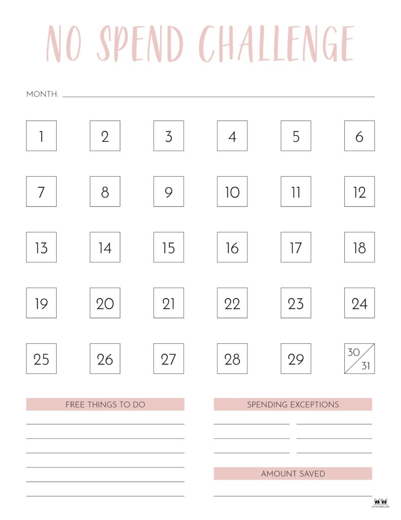 no spend challenge printables | printabulls